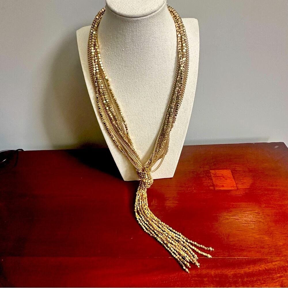 Chico’s Gold Beaded Knot Necklace Chunky Retro 80s 90s Multistrand Heavy Casual - Picture 4 of 10